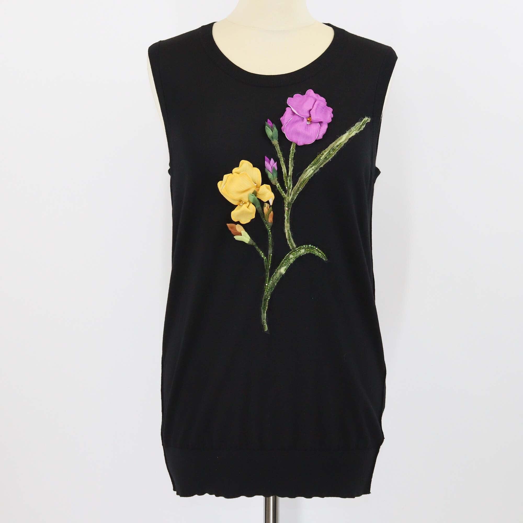Dolce & Gabbana Black Wool Knit Rose Beads Detail Sleeveless Top Womens Dolce & Gabbana 