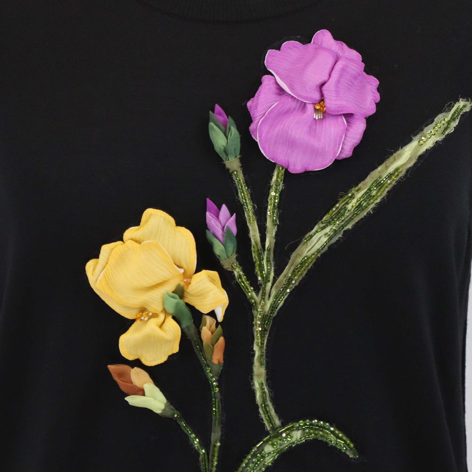 Dolce & Gabbana Black Wool Knit Rose Beads Detail Sleeveless Top Womens Dolce & Gabbana 
