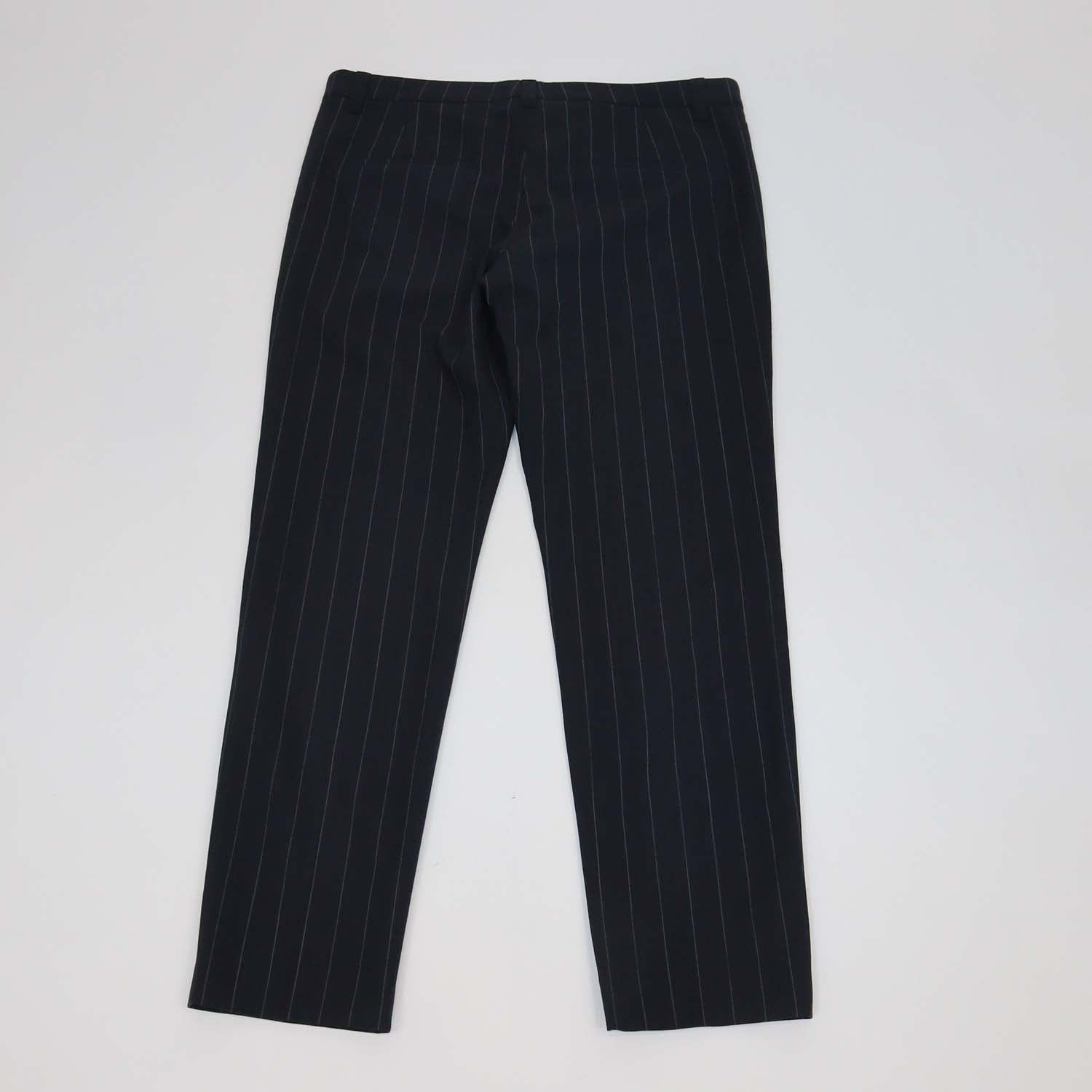 Brunello Cucinelli Navy Wool Blend Striped Straight Leg Pants