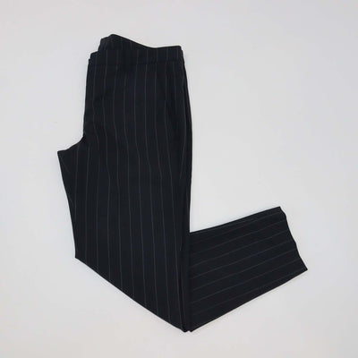 Brunello Cucinelli Navy Wool Blend Striped Straight Leg Pants