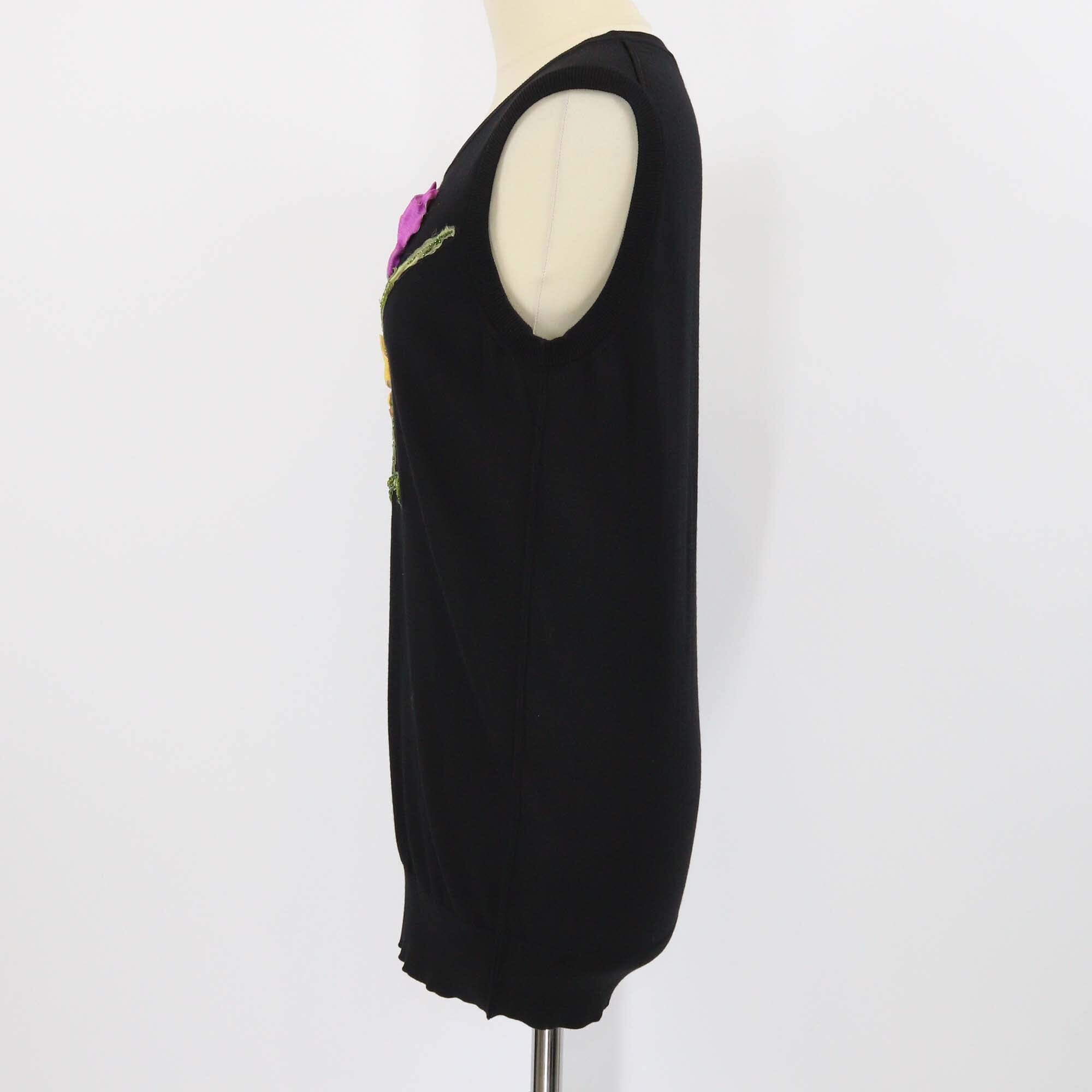 Dolce & Gabbana Black Wool Knit Rose Beads Detail Sleeveless Top Womens Dolce & Gabbana 