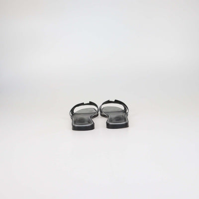 Hermes Gris Agente Leather Oran Flat Slide Sandals