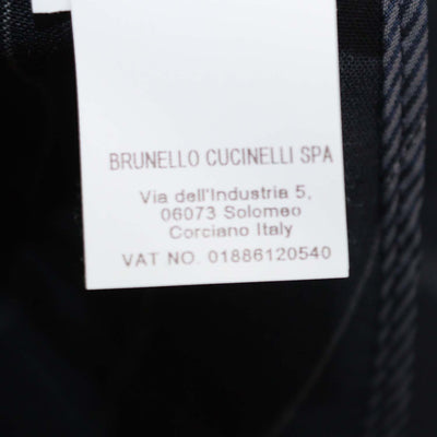 Brunello Cucinelli Navy Wool Blend Striped Straight Leg Pants