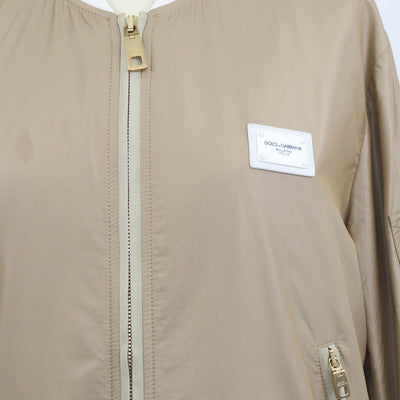 Dolce & Gabbana Brown,White Nylon Logo Plaque Bomber Jacket
