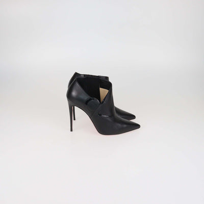Christian Louboutin Black Leather Pointed Toe Ankle Booties