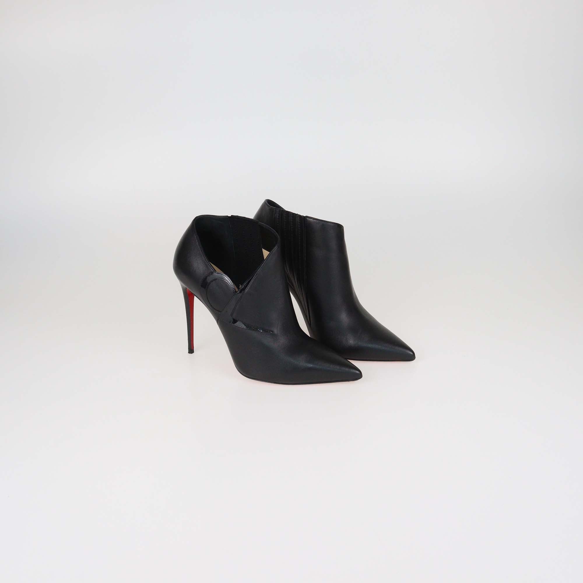 Christian Louboutin Black Leather Pointed Toe Ankle Booties