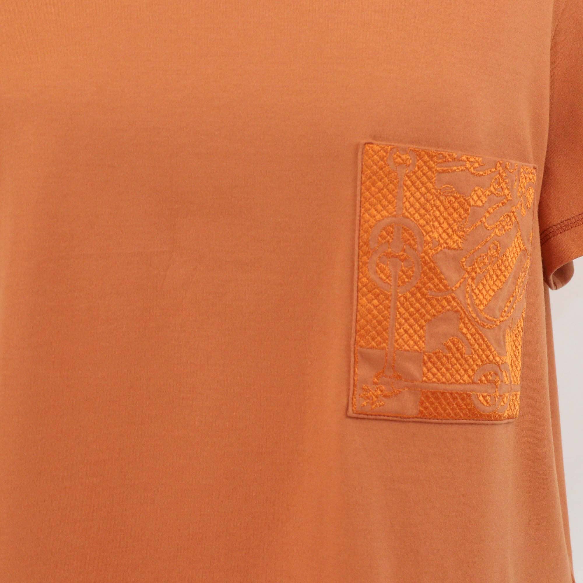 Hermes Orange Cotton Embroidered Pocket Short Sleeve T-Shirt Womens Hermes 