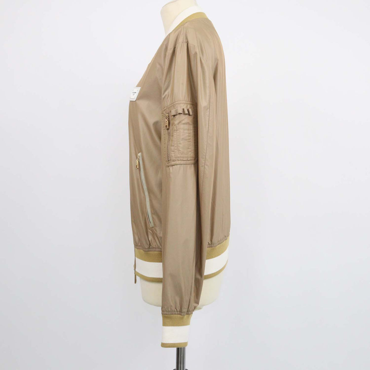 Dolce & Gabbana Brown,White Nylon Logo Plaque Bomber Jacket