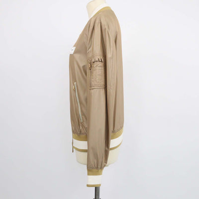 Dolce & Gabbana Brown,White Nylon Logo Plaque Bomber Jacket