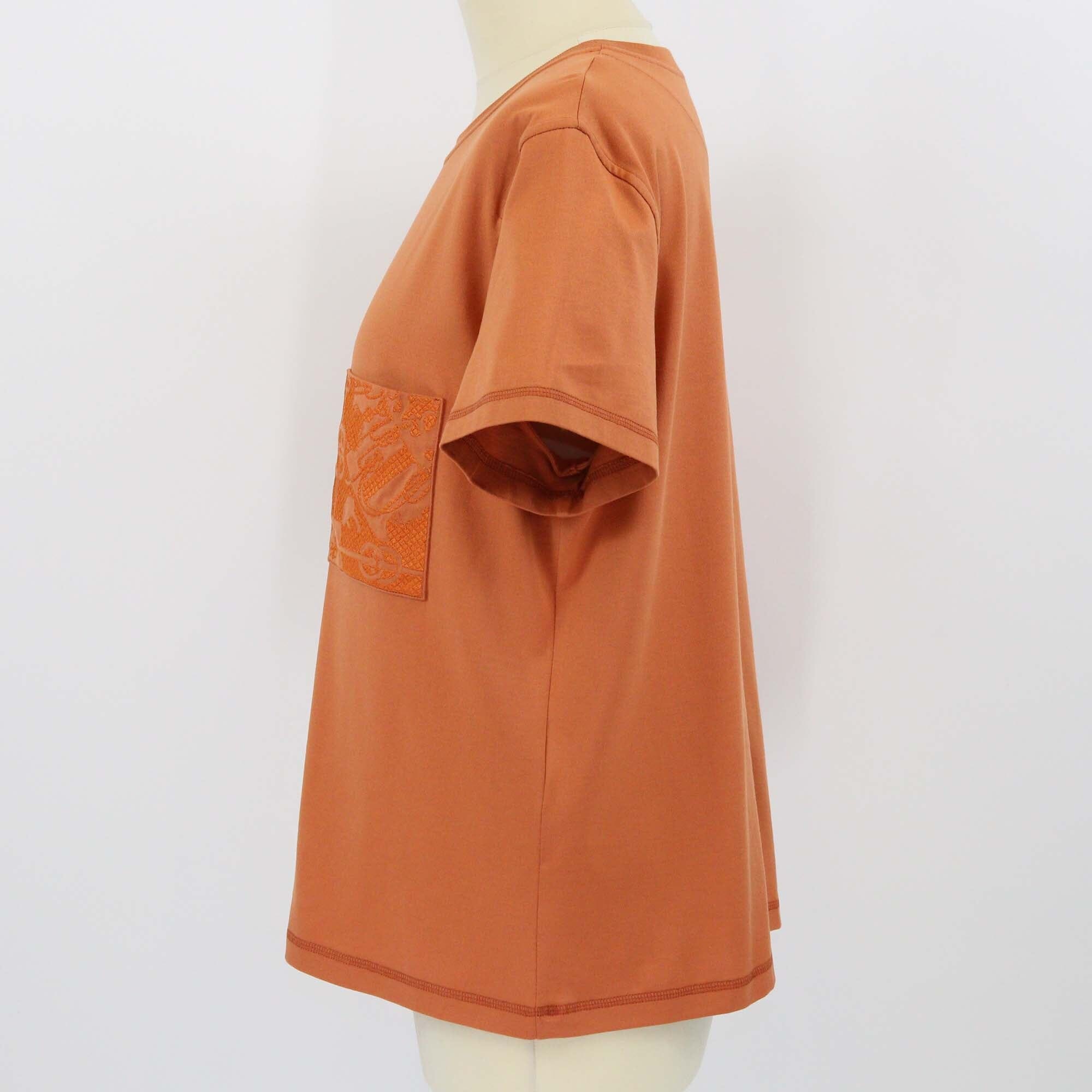 Hermes Orange Cotton Embroidered Pocket Short Sleeve T-Shirt Womens Hermes 