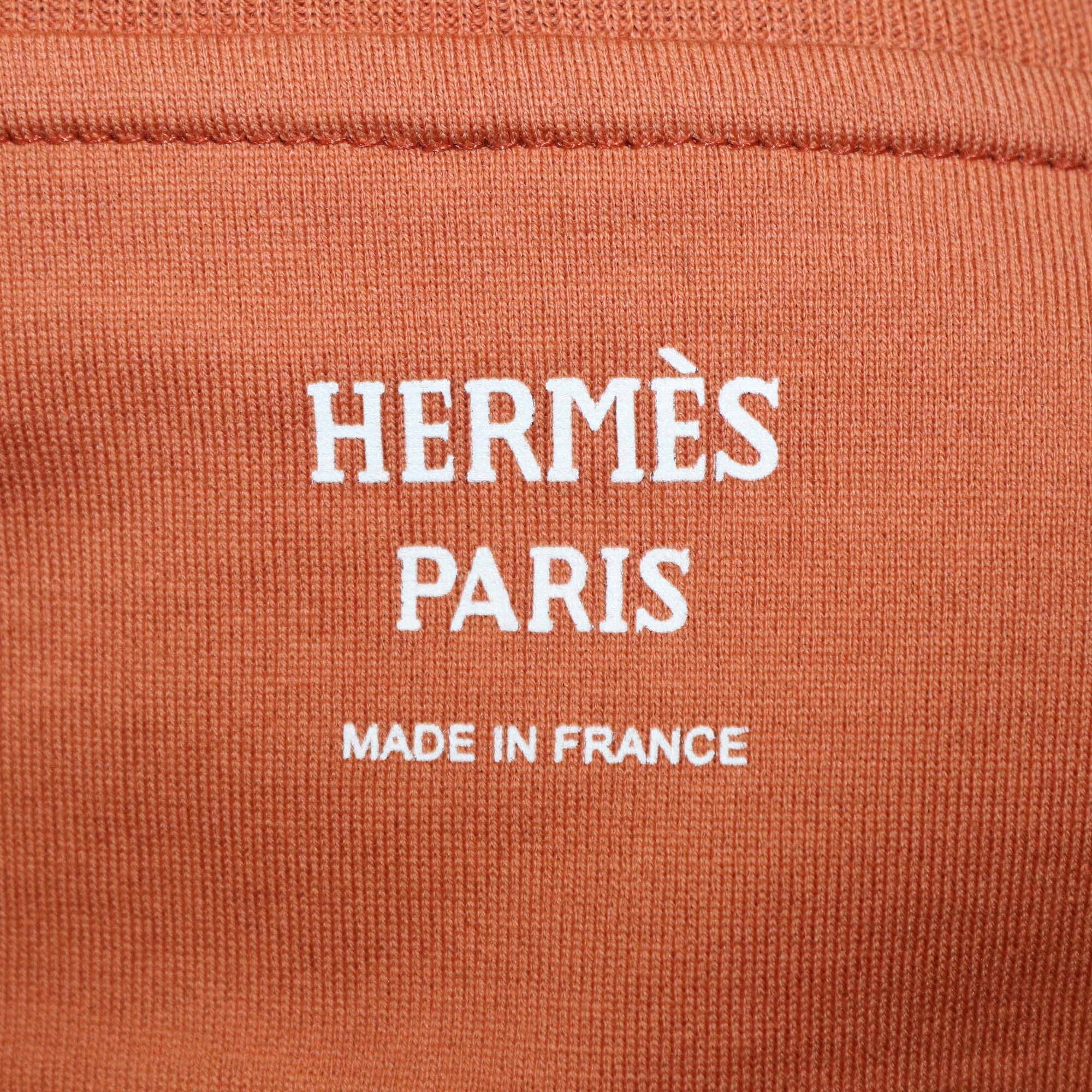 Hermes Orange Cotton Embroidered Pocket Short Sleeve T-Shirt Womens Hermes 