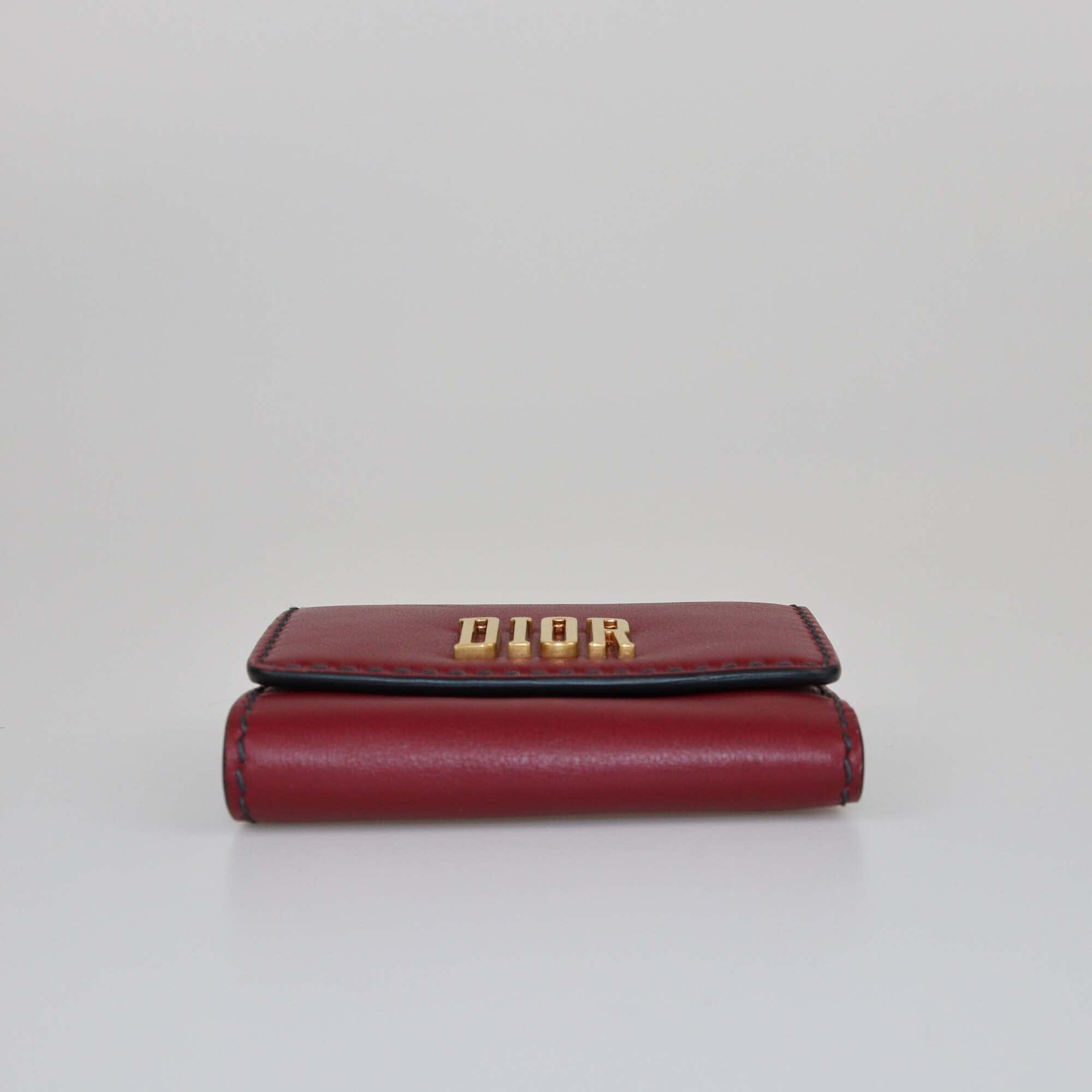 Christian Dior Maroon D-France Compact Wallet Womens Christian Dior 