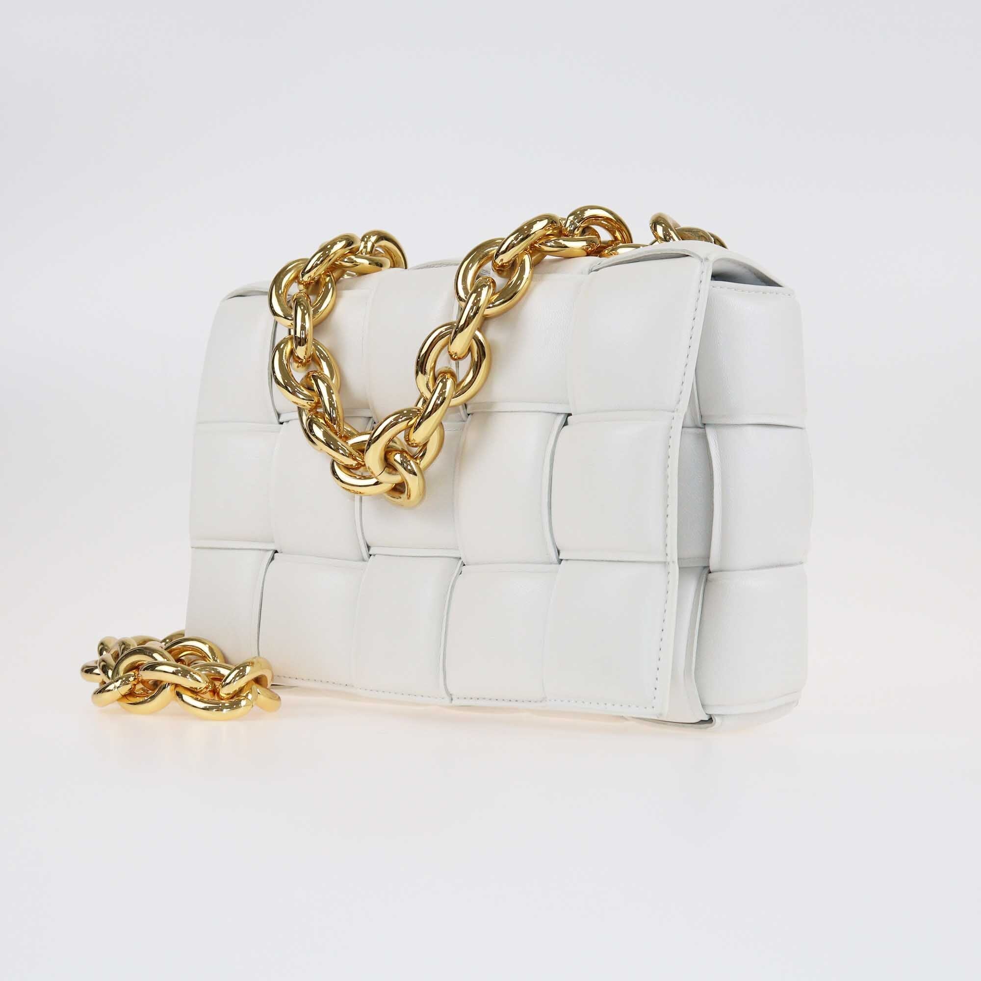 Bottega Veneta White Padded Intreccio Cassette Shoulder Bag Bags Bottega Veneta 