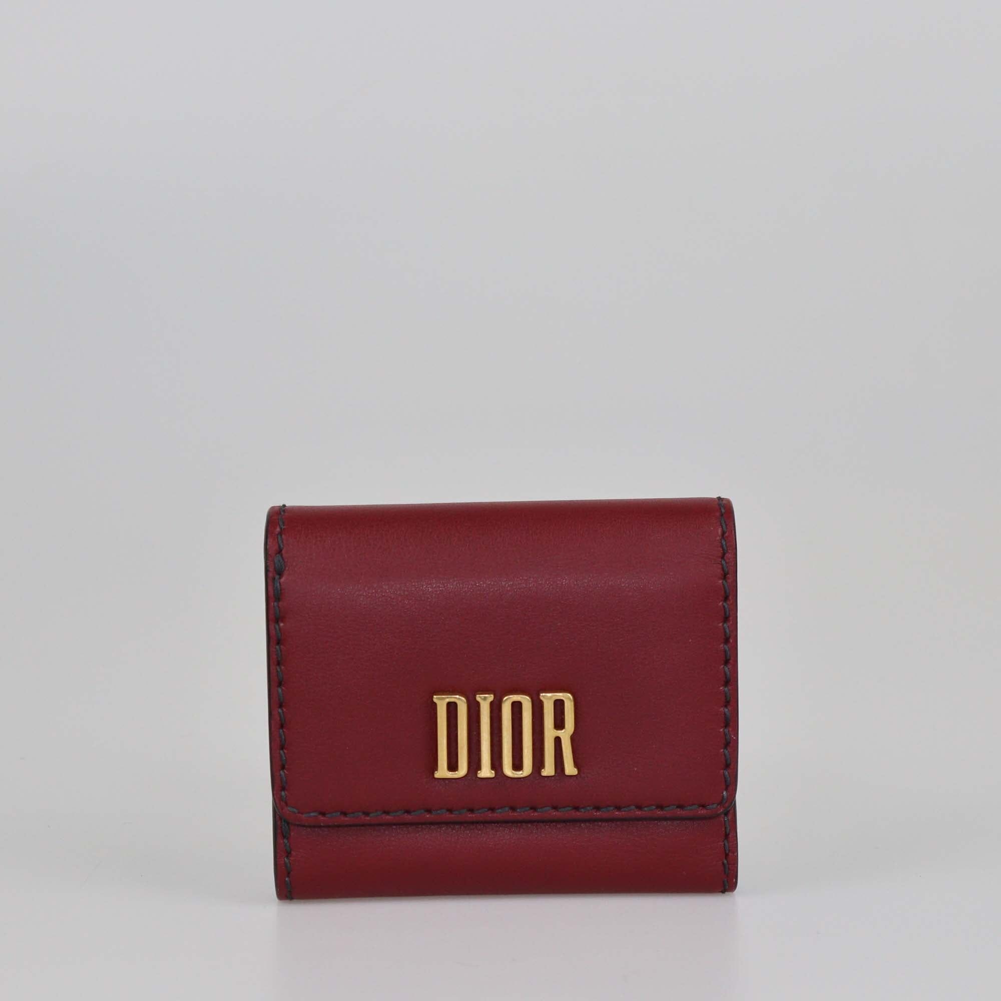 Christian Dior Maroon D-France Compact Wallet Womens Christian Dior 