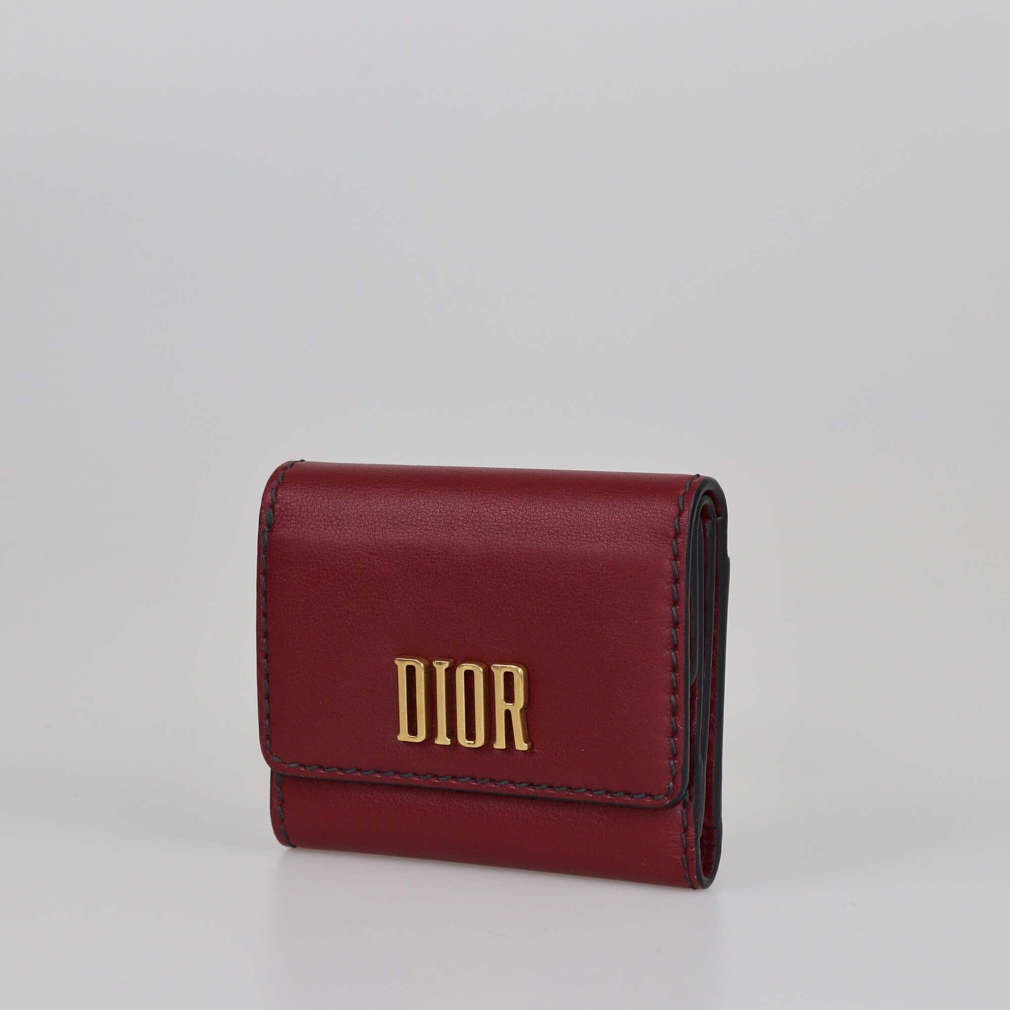 Christian Dior Maroon D-France Compact Wallet Womens Christian Dior 