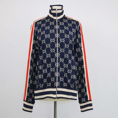 Gucci Navy Blue Cotton GG jacquard Track Jacket