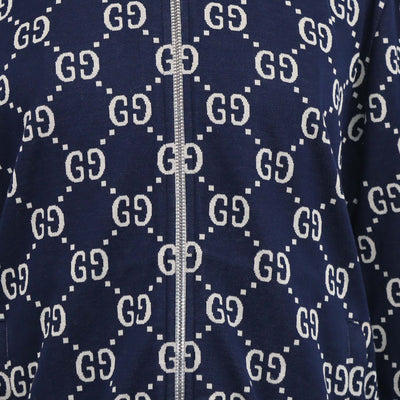 Gucci Navy Blue Cotton GG jacquard Track Jacket