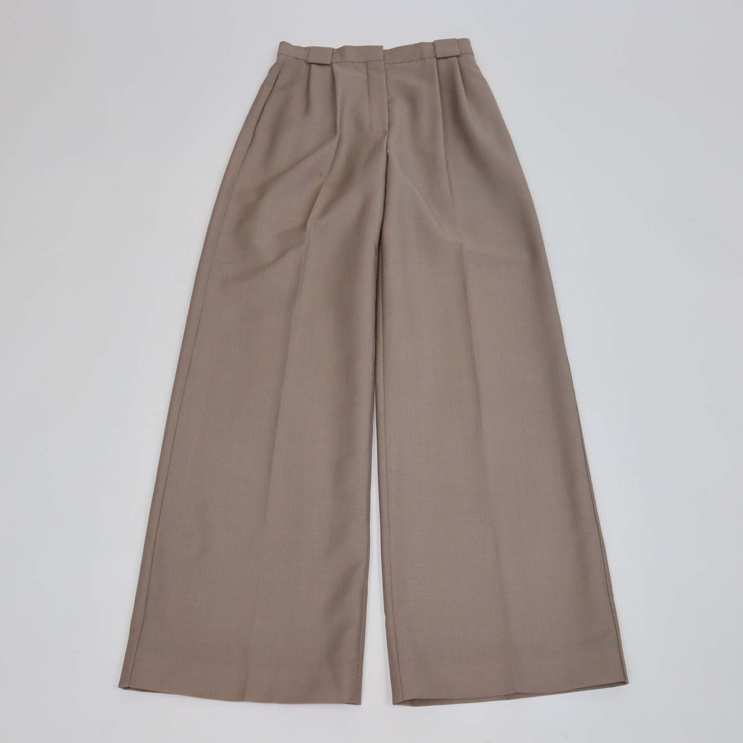 Fendi Beige Wool Blend Pleated Wide-Leg Trousers