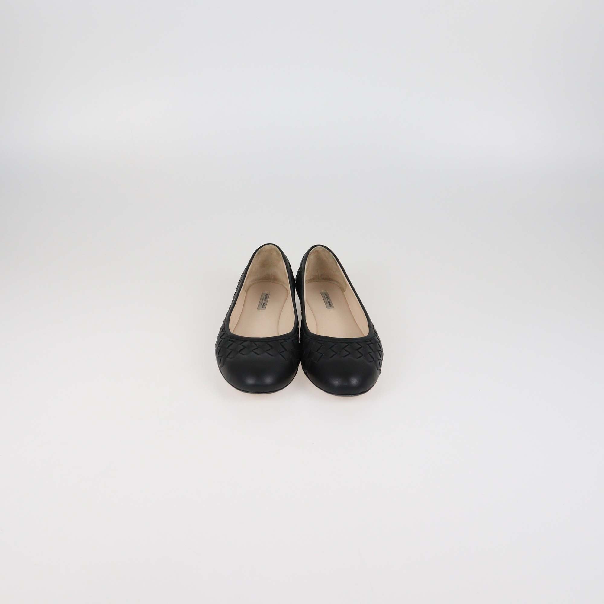 Bottega Veneta Black Intrecciato Leather Peggy Ballet Flats