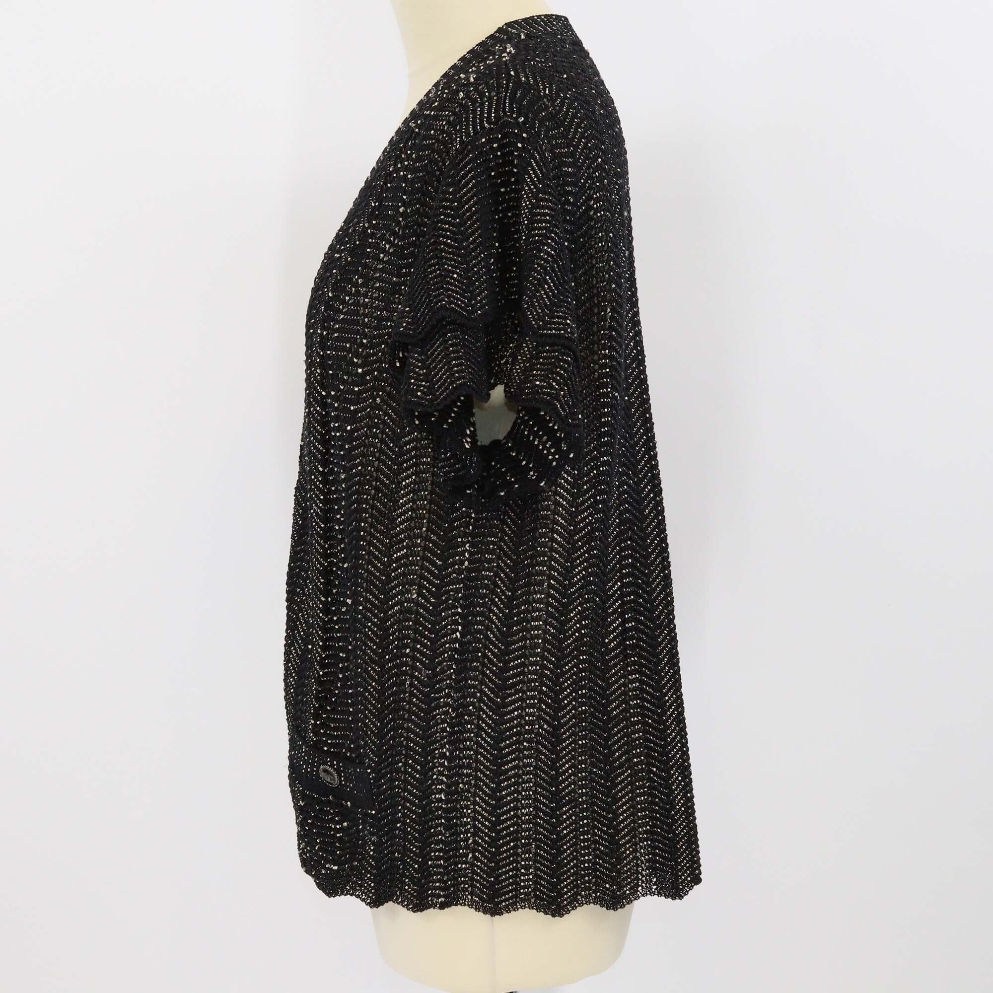 Chanel Black Crochet Knit Short Sleeve Cardigan Womens Chanel 