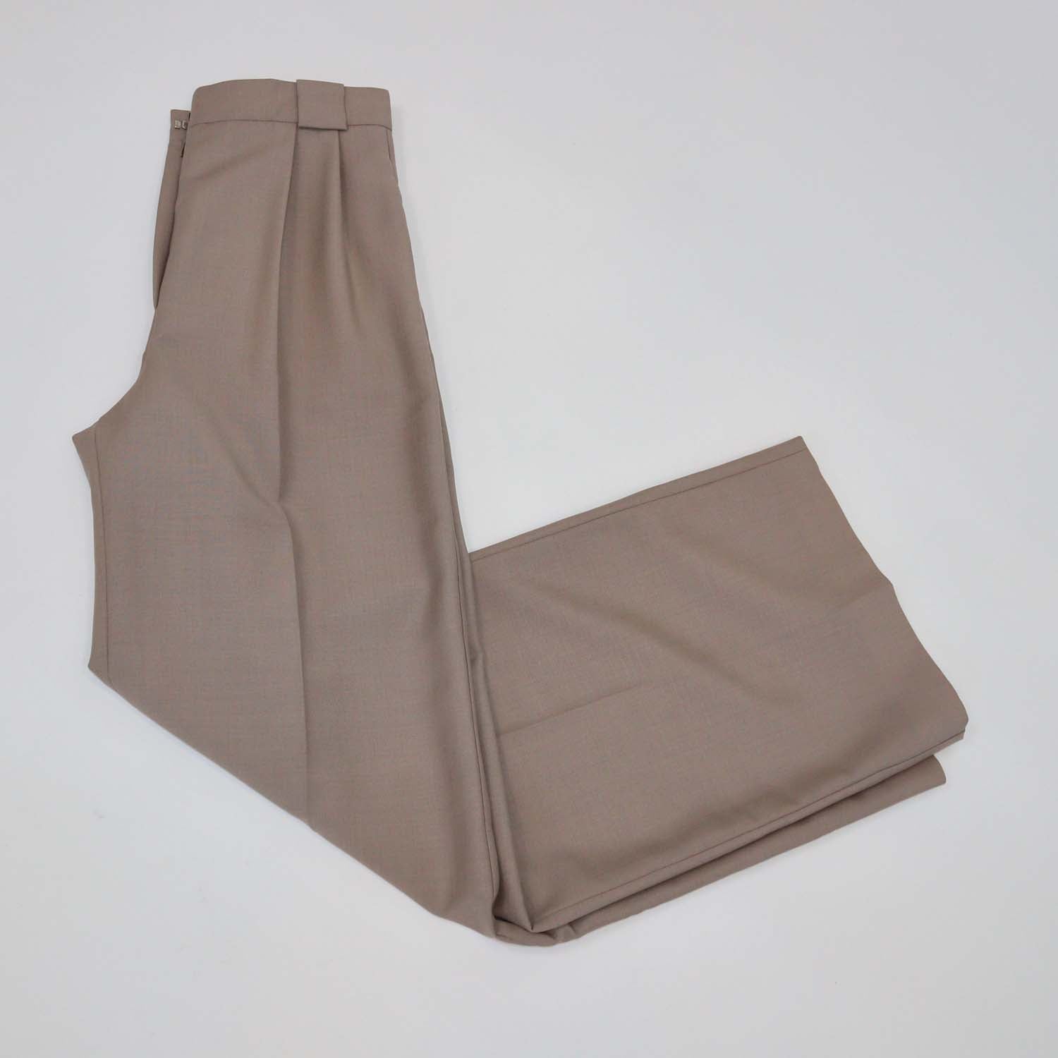 Fendi Beige Wool Blend Pleated Wide-Leg Trousers