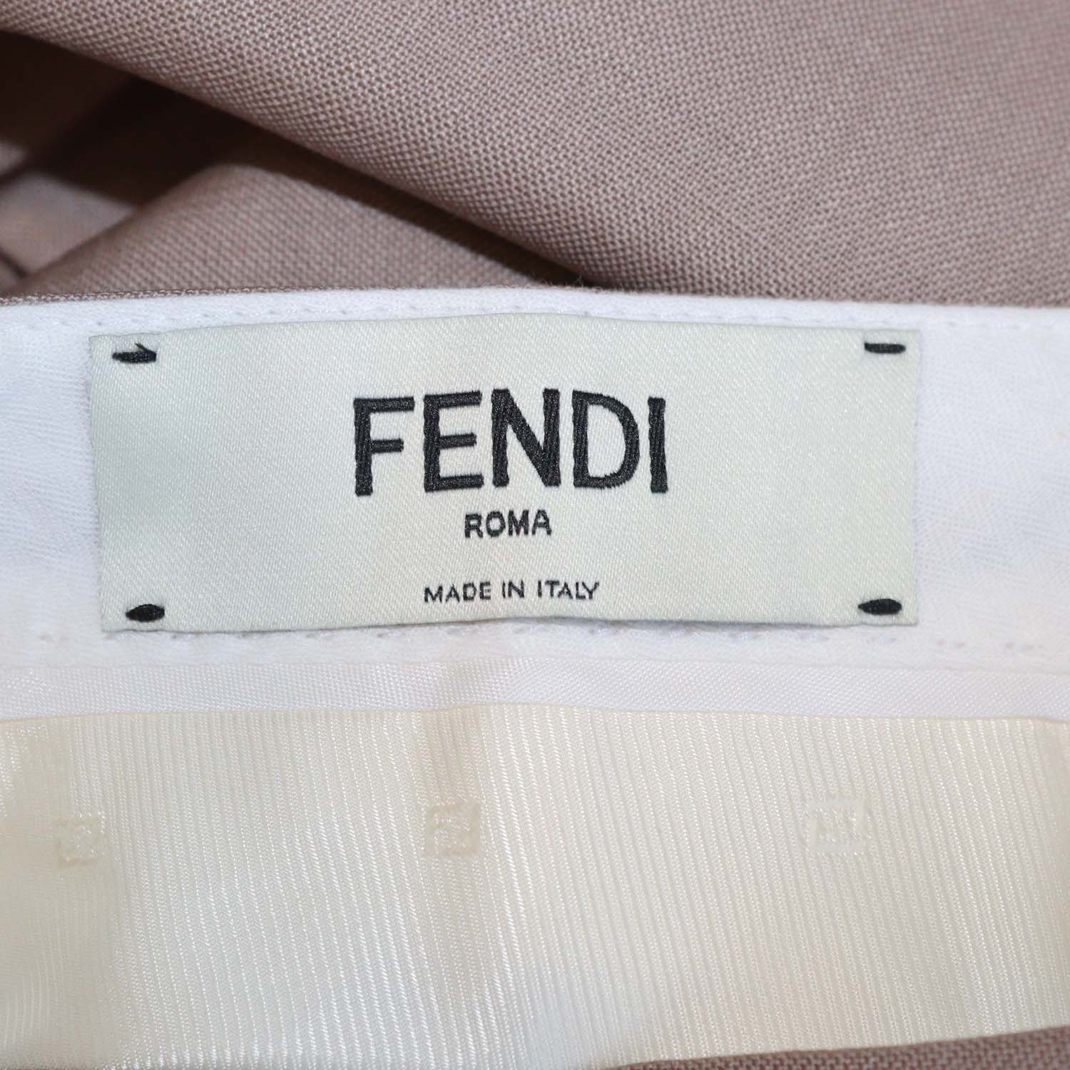 Fendi Beige Wool Blend Pleated Wide-Leg Trousers