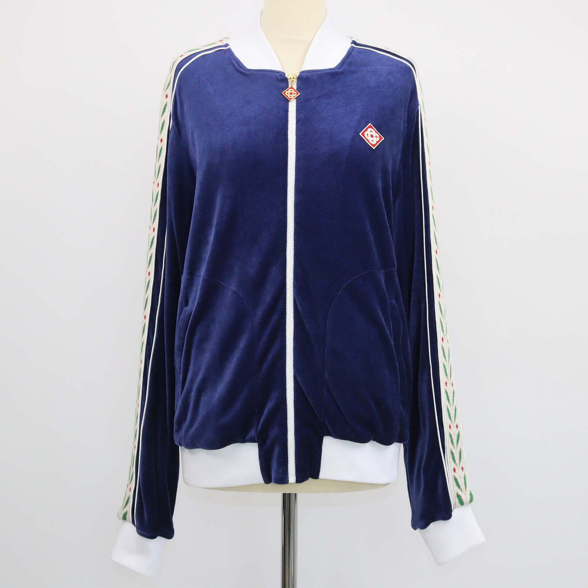 Casablanca Navy Blue,White Velvet Laurel Zip Track Jacket