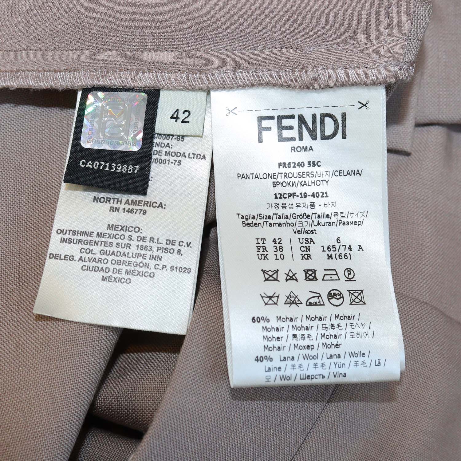 Fendi Beige Wool Blend Pleated Wide-Leg Trousers