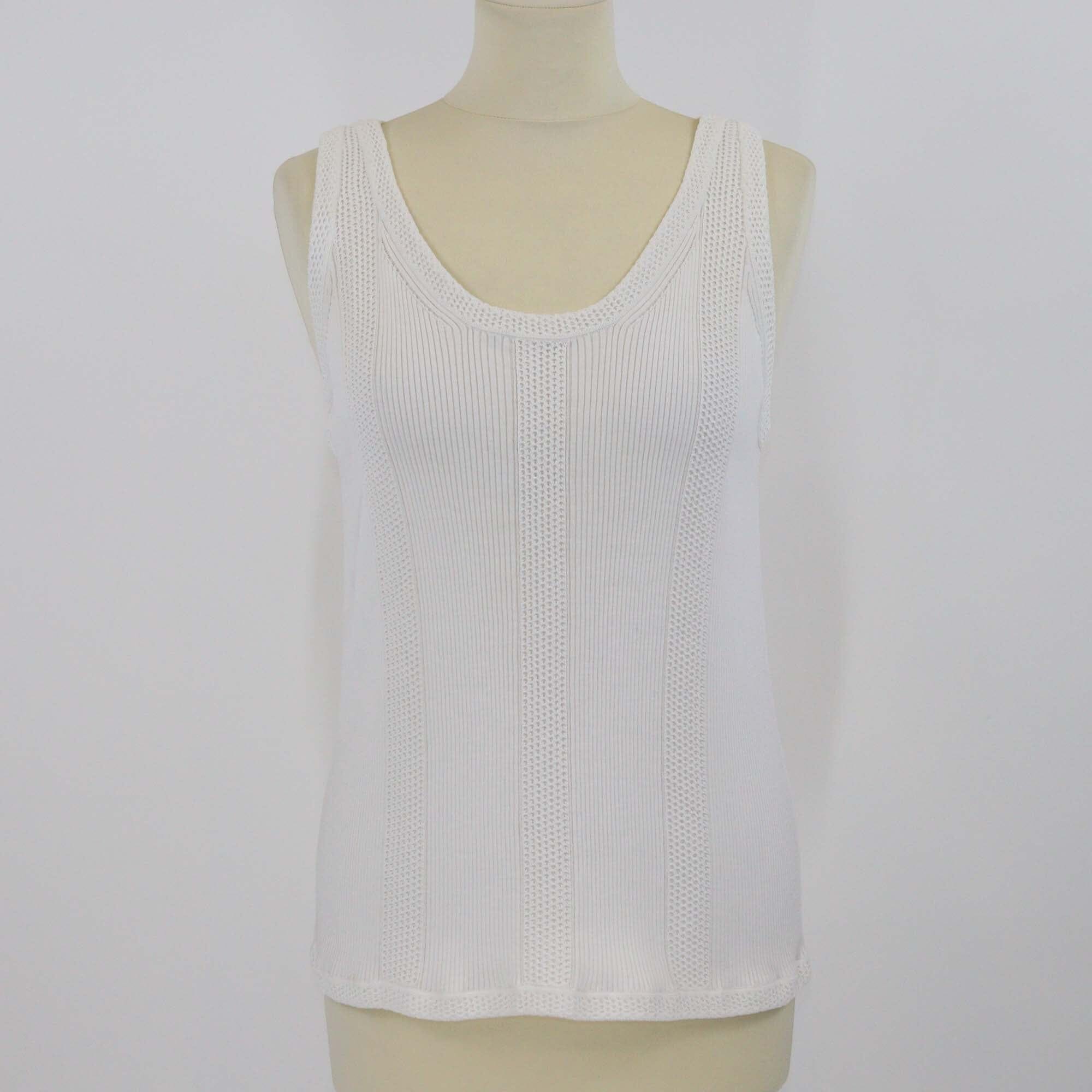 Chanel White Cotton Knit Sleeveless Tank Top Womens Chanel 