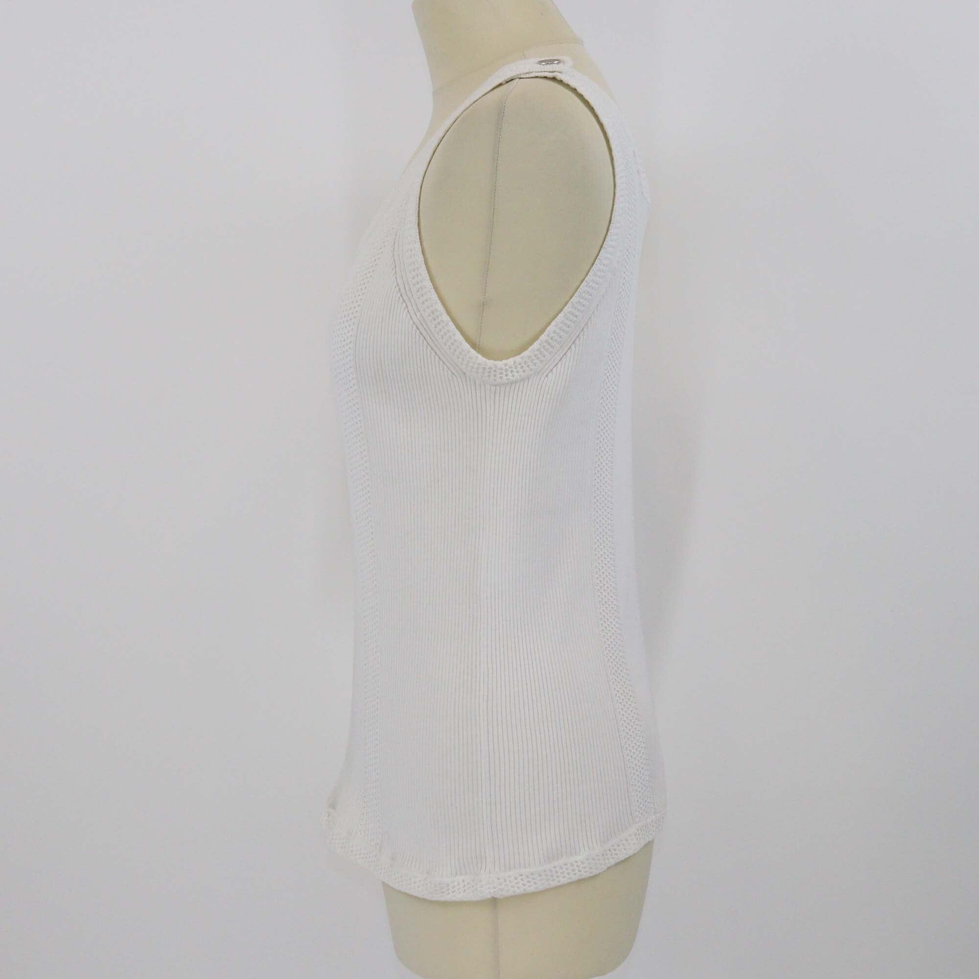 Chanel White Cotton Knit Sleeveless Tank Top Womens Chanel 