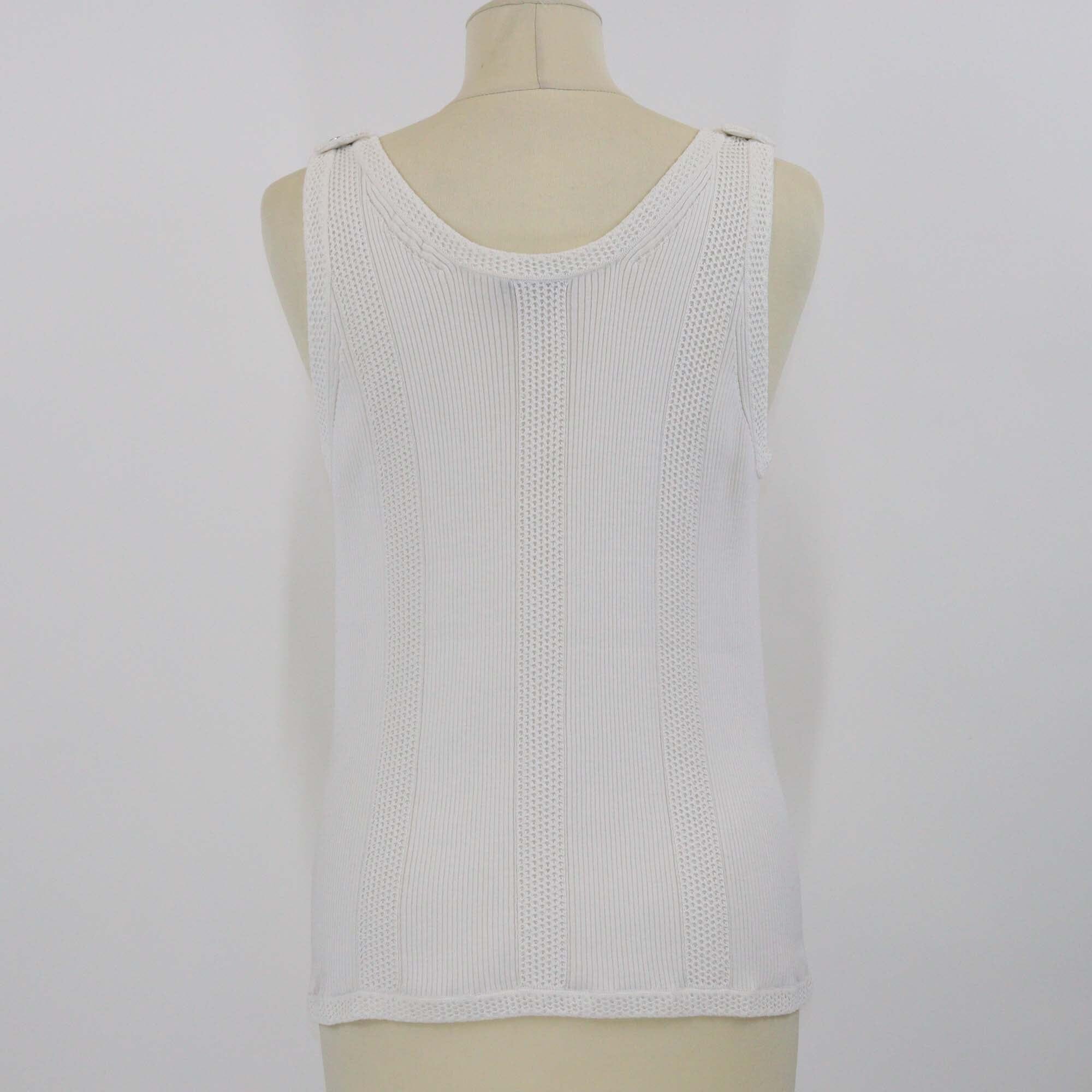 Chanel White Cotton Knit Sleeveless Tank Top Womens Chanel 