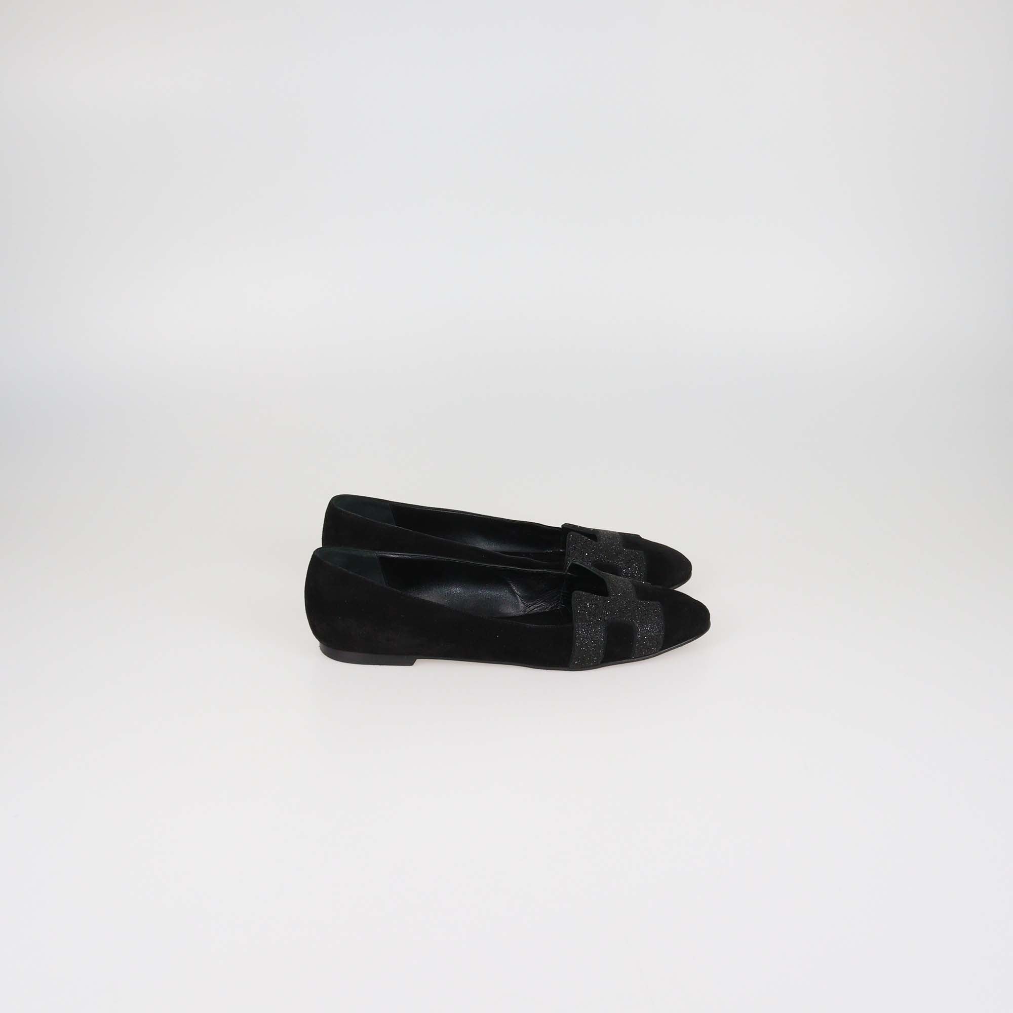 Hermes Black Suede Crystal Powder Nice Ballet Flats