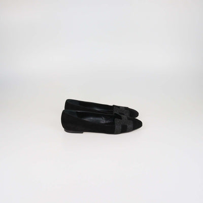 Hermes Black Suede Crystal Powder Nice Ballet Flats