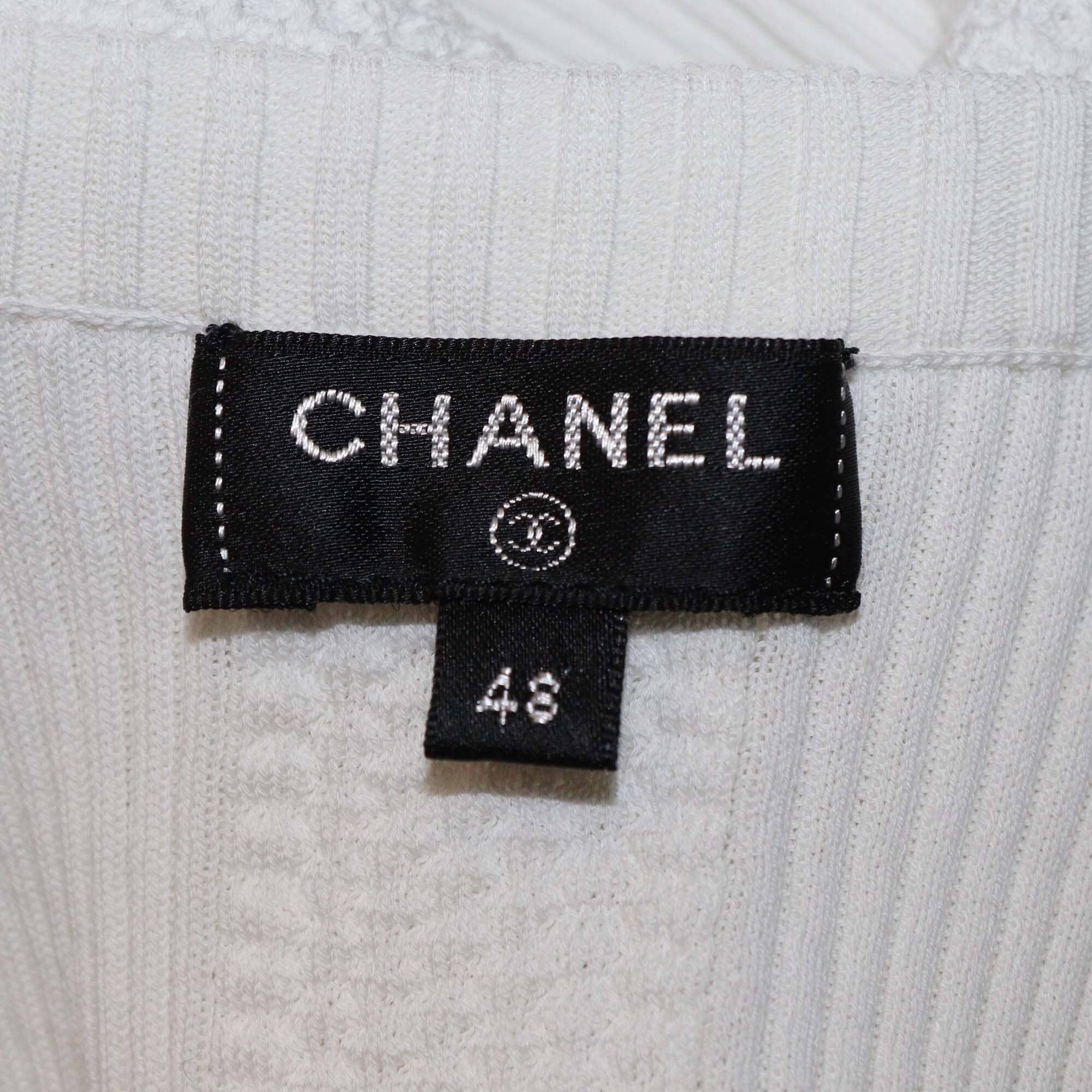 Chanel White Cotton Knit Sleeveless Tank Top Womens Chanel 