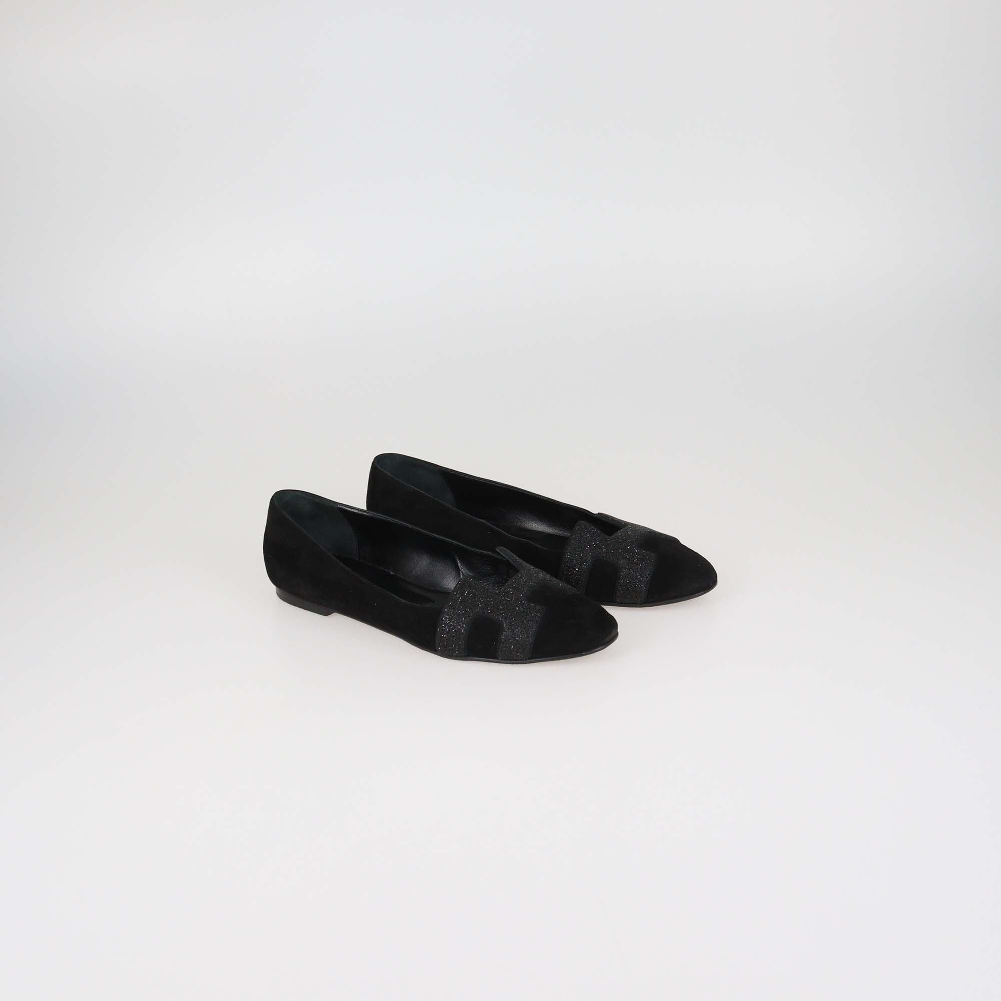 Hermes Black Suede Crystal Powder Nice Ballet Flats