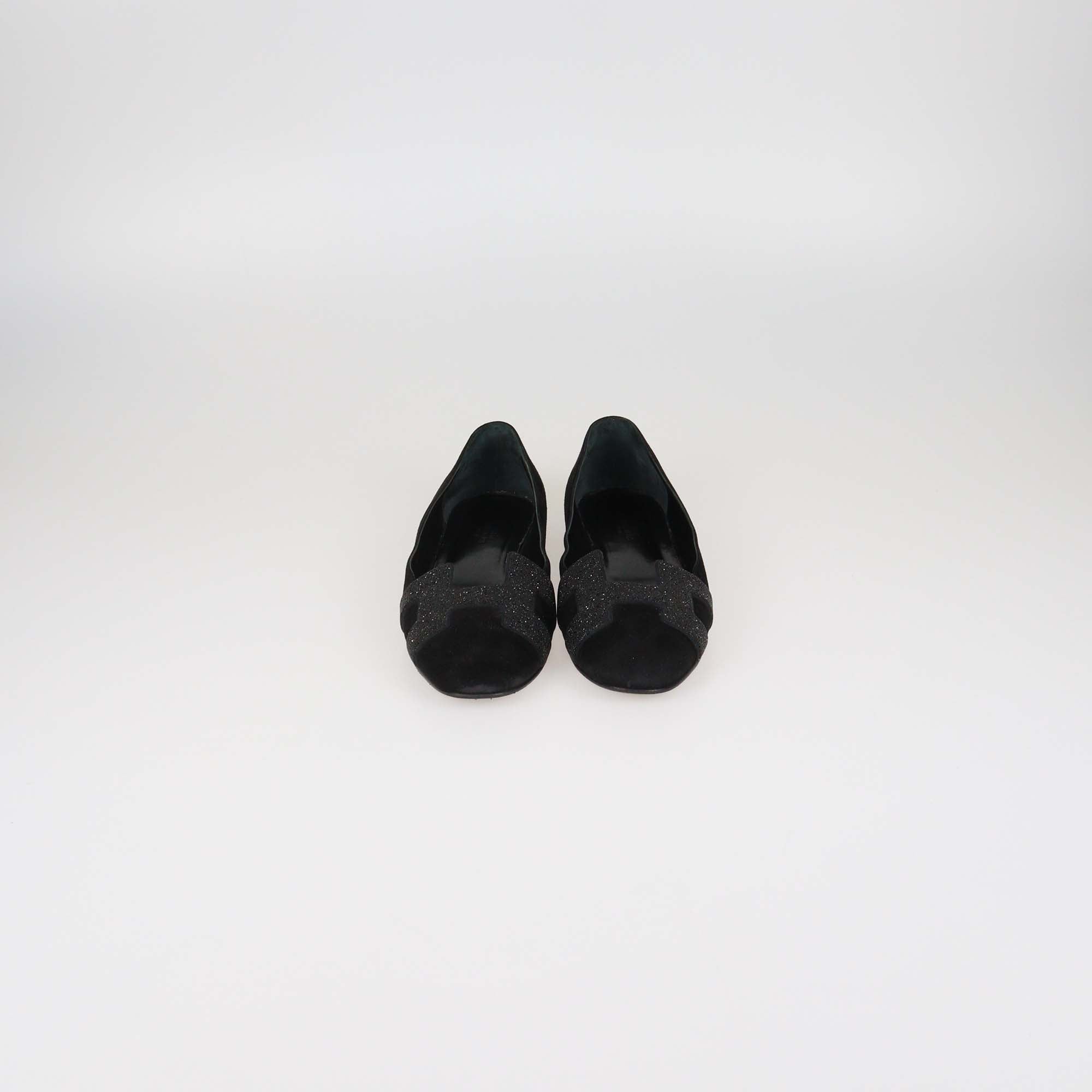 Hermes Black Suede Crystal Powder Nice Ballet Flats