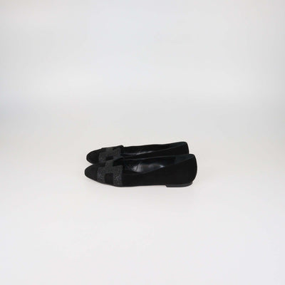 Hermes Black Suede Crystal Powder Nice Ballet Flats