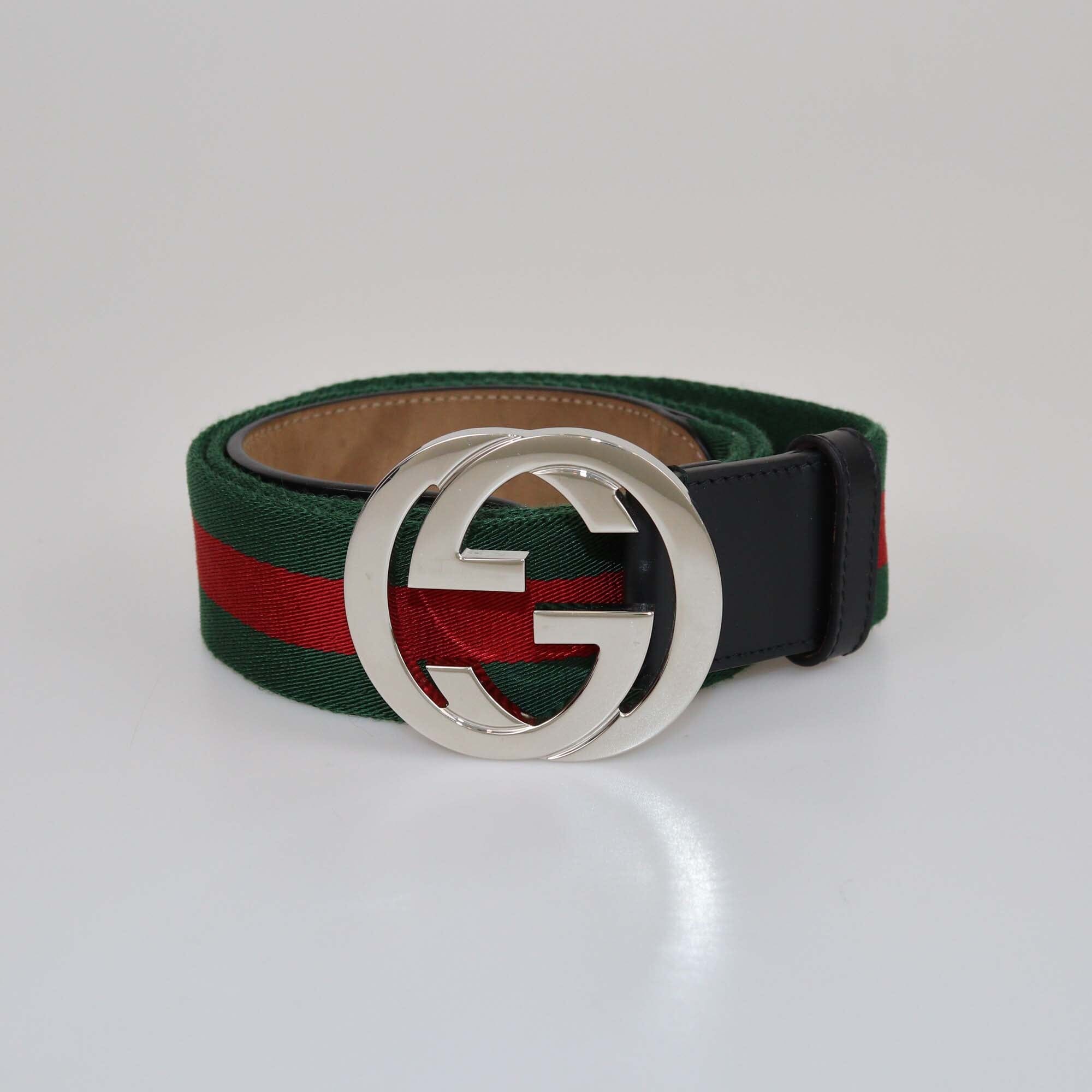 Gucci Green Web Interlocking G Buckle Belt Mens Gucci 