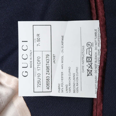 Gucci Navy Blue Blend Fabric Pocket Emblem Embroidered Single Breasted Blazer