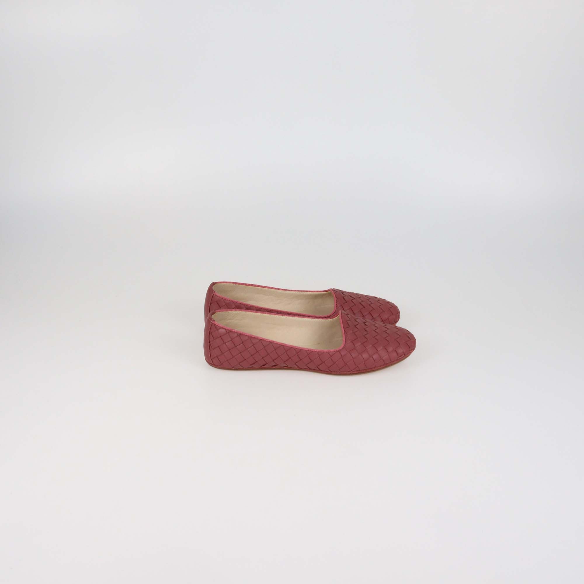 Bottega Veneta Dark Pink Intrecciato Leather Ballet Flats