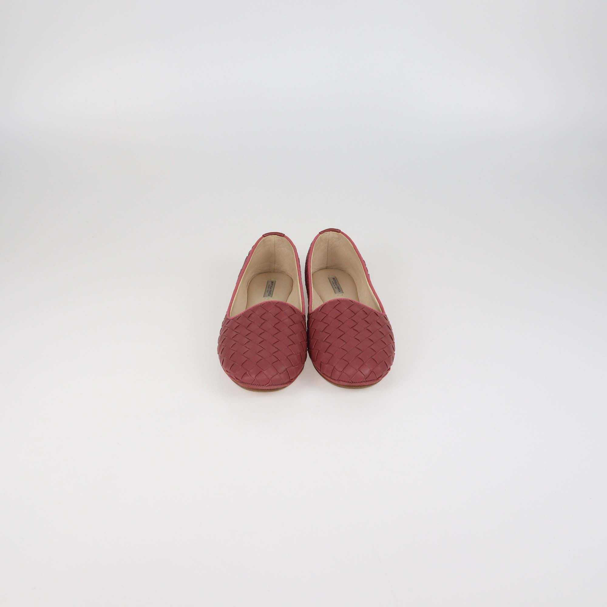 Bottega Veneta Dark Pink Intrecciato Leather Ballet Flats