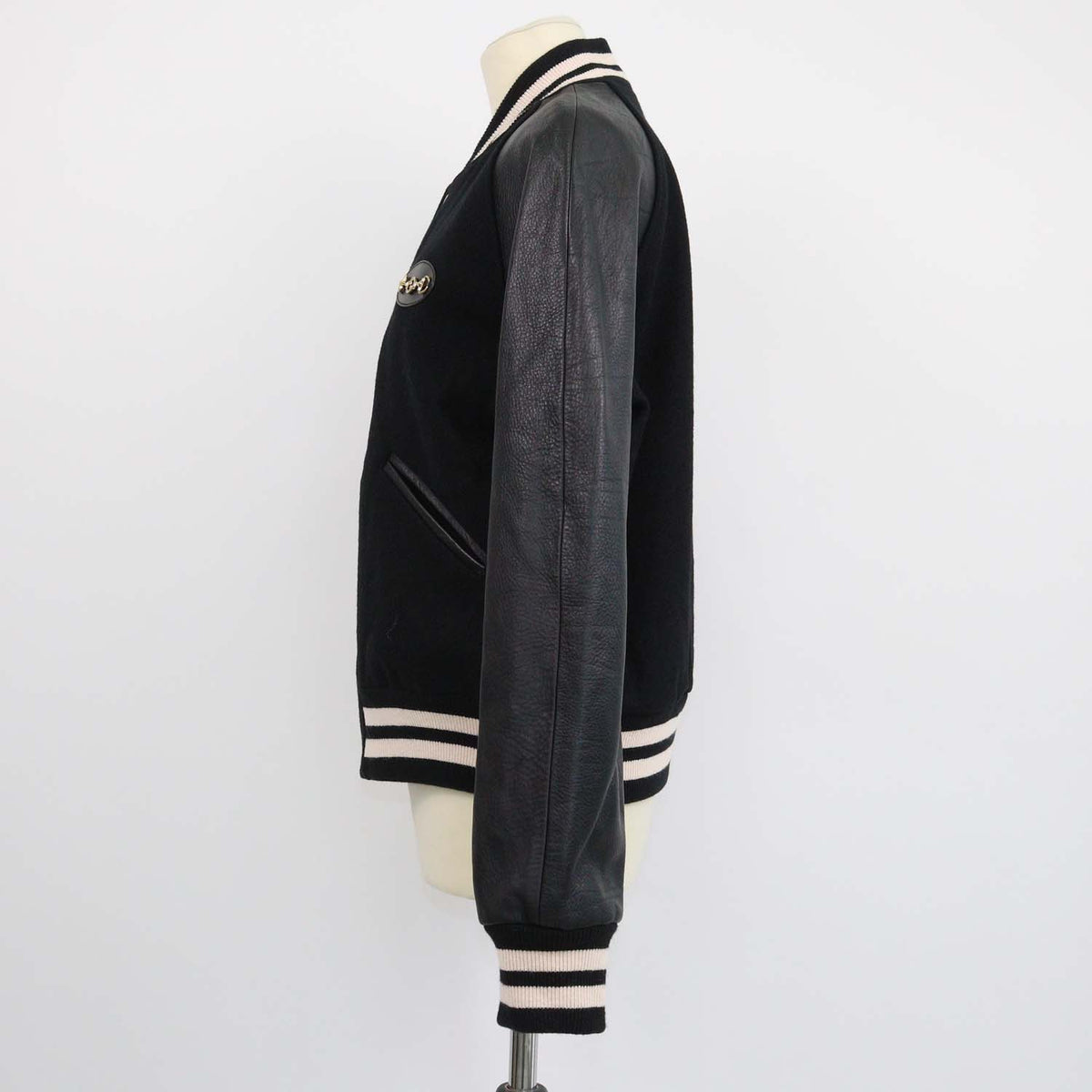 Gucci Black Blend Fabric and Leather Horsebit Bomber Jacket