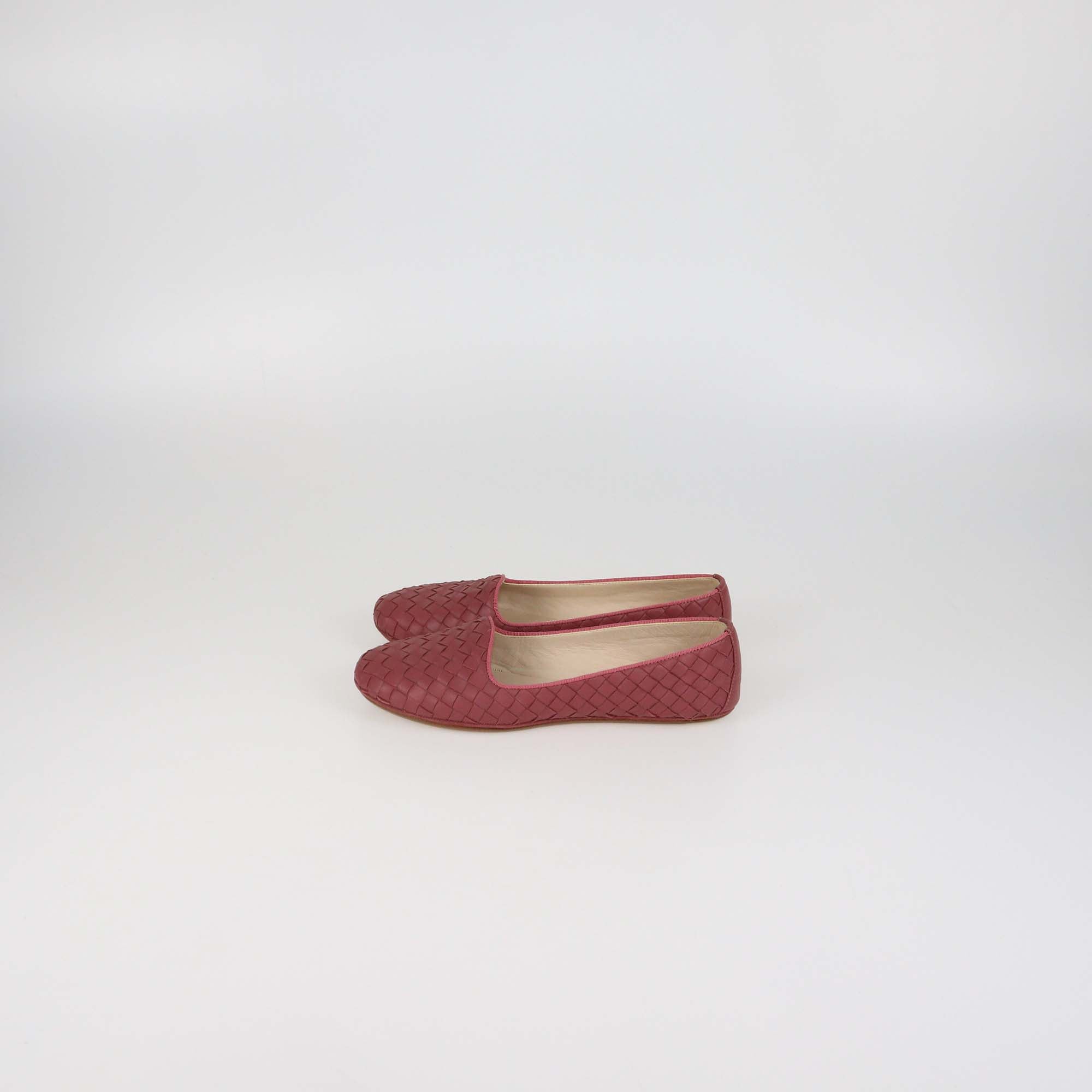 Bottega Veneta Dark Pink Intrecciato Leather Ballet Flats