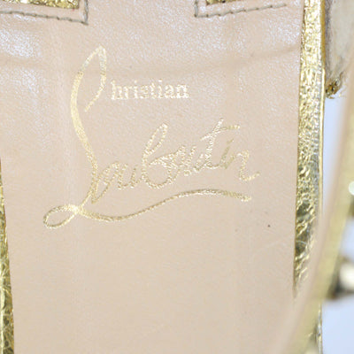 Christian Louboutin Gold/Black Velvet and Straw Jute Spiked Espadrille Wedge Sandals