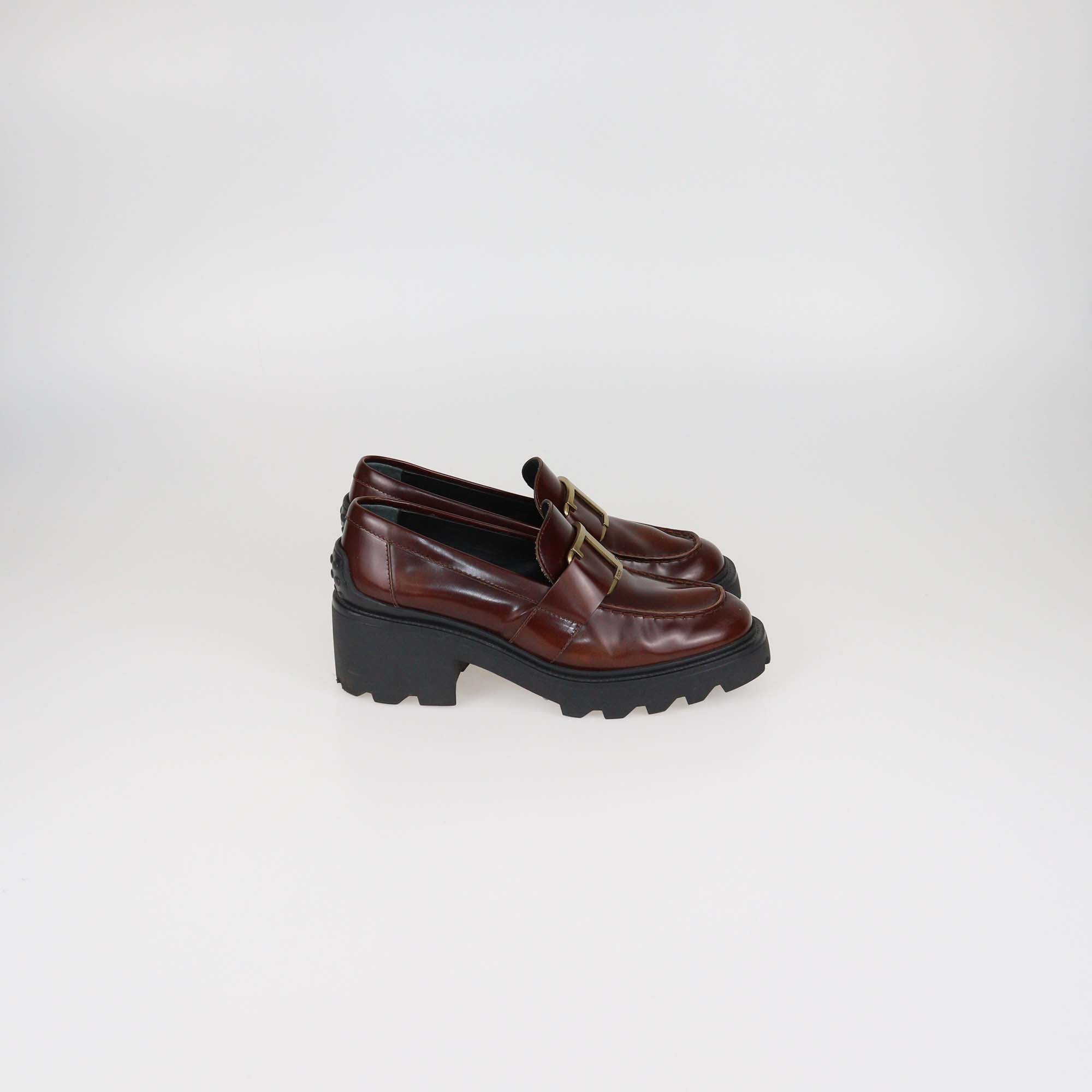 Tod's Brown Leather Logo Buckle Loafers