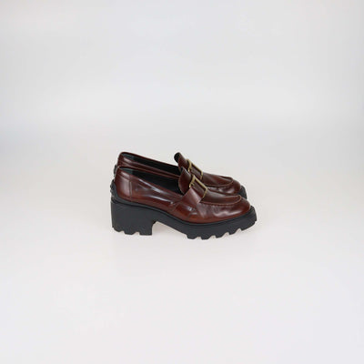 Tod's Brown Leather Logo Buckle Loafers