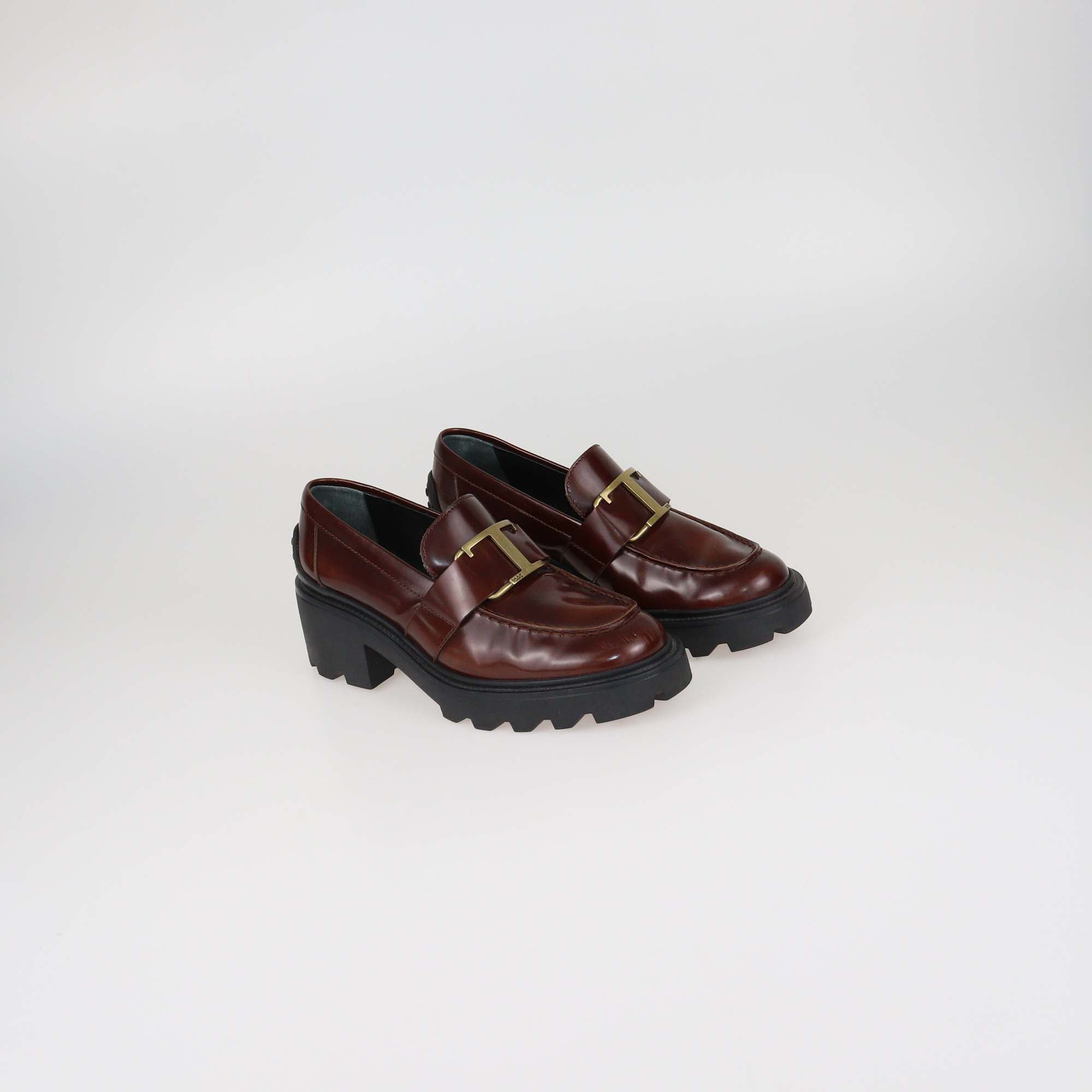 Tod's Brown Leather Logo Buckle Loafers