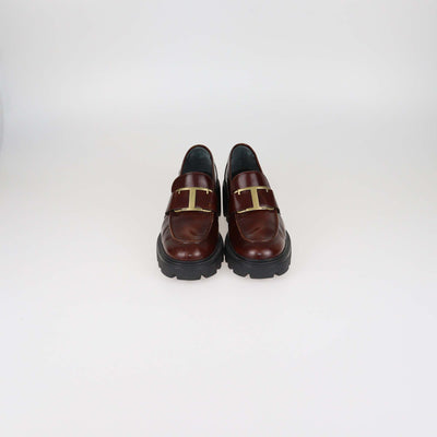 Tod's Brown Leather Logo Buckle Loafers
