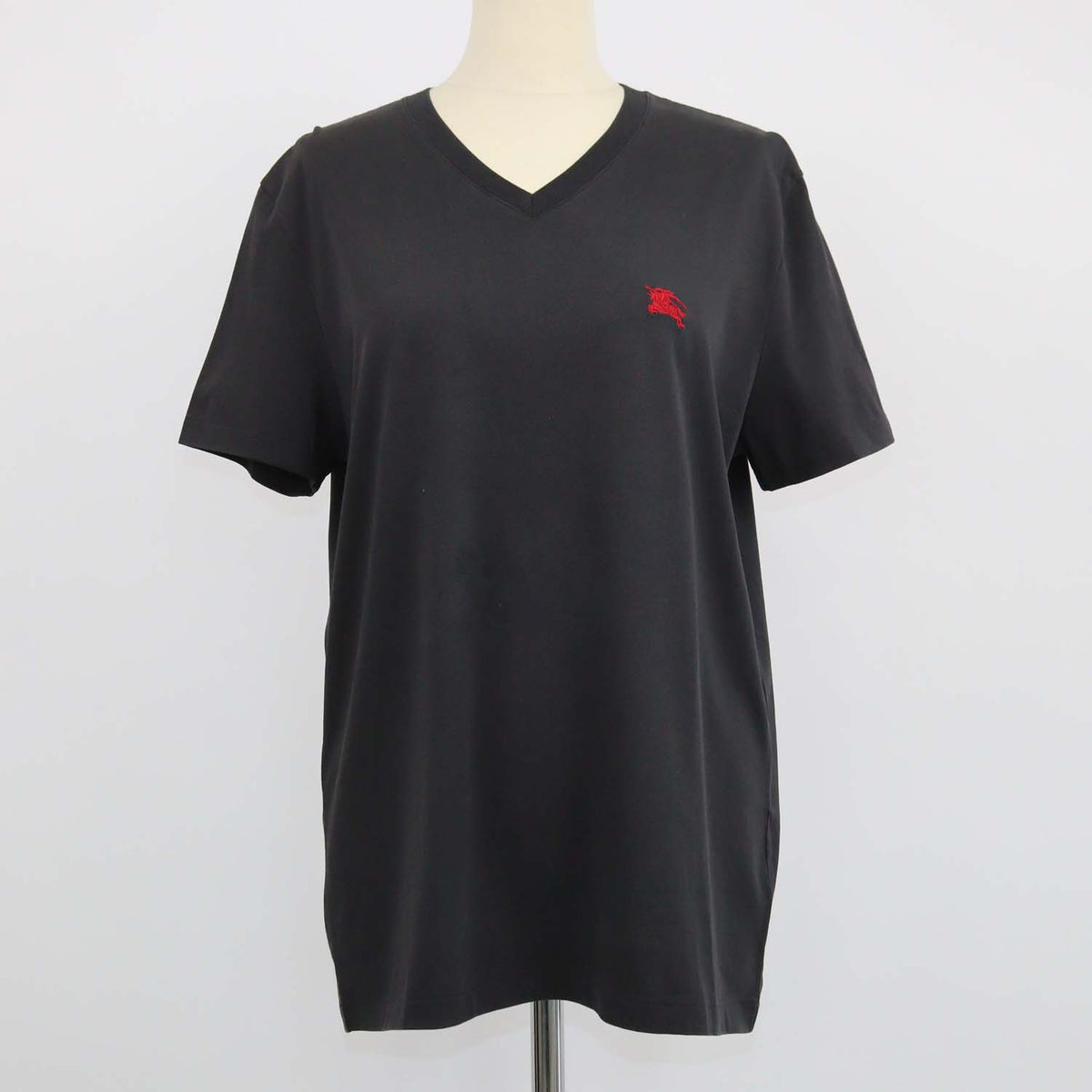 Burberry Black Cotton Logo Embroidered V Neck T-Shirt