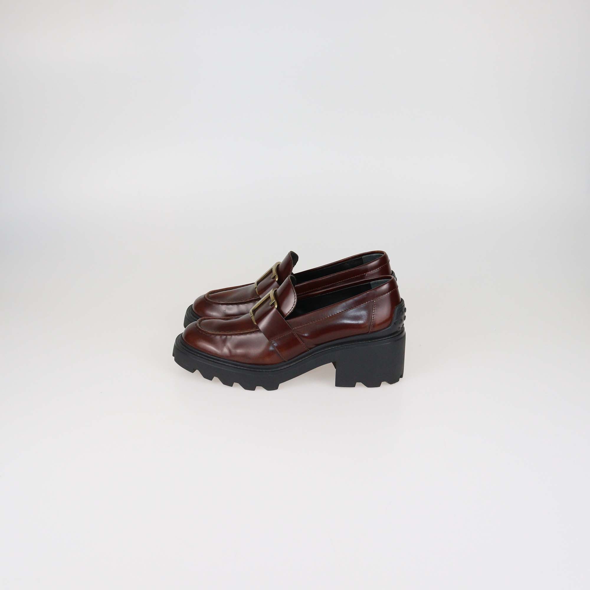 Tod's Brown Leather Logo Buckle Loafers
